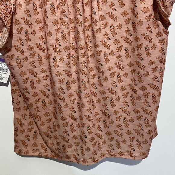 DR2 Women's Butterfly Short Sleeves Ditsy Floral V-Neck Top Brown/ Tan XS NWT - Picture 7 of 10